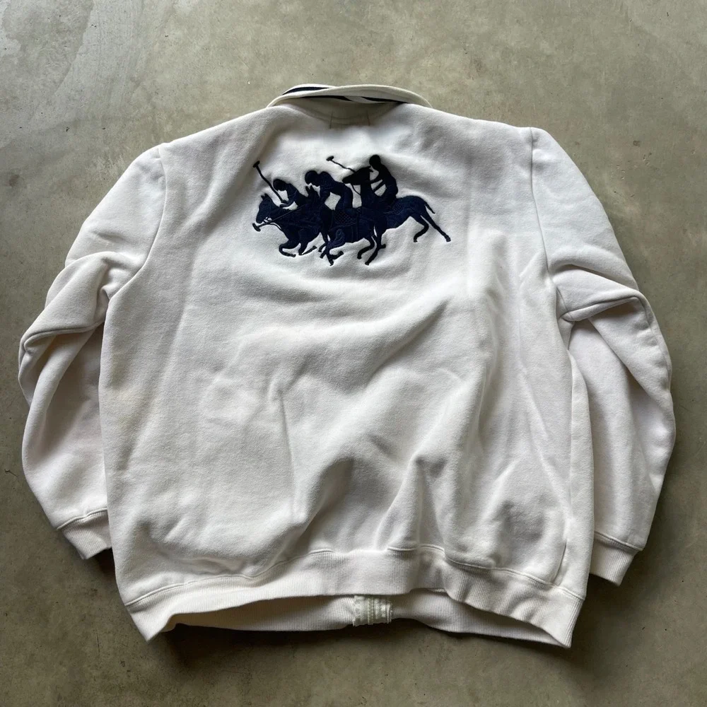 Polo Ralph Lauren Mens White Full Zip Sweatshirt Crest Embroidered Large L